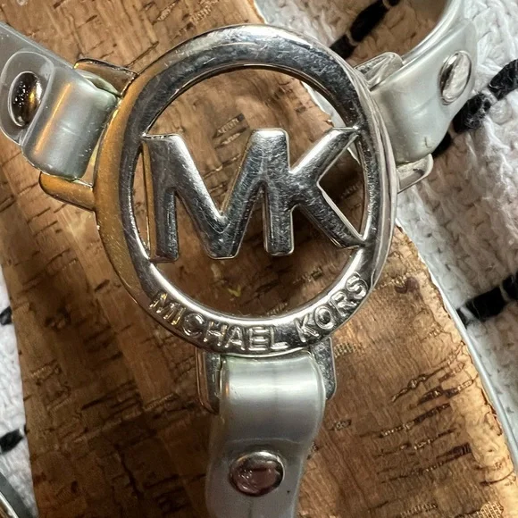 2 Pairs! Michael Kors Cork Footbed Sandals, Logo, black and silver, size 9 - Picture 8 of 13